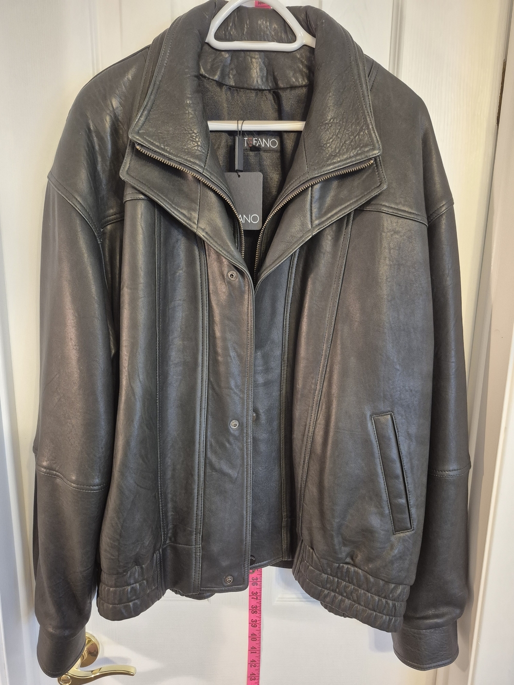 Vintage NWT NOS Stefano Classic Black Leather Bomber Jacket Men's Large